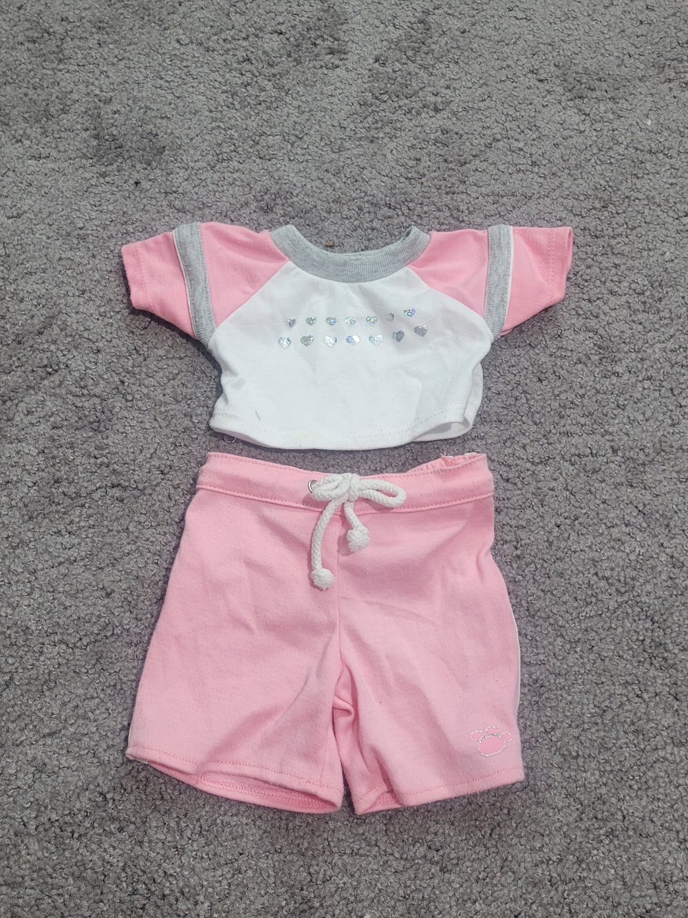 Build-A-Bear Pink and White Heart Tee & Shorts Outfit
